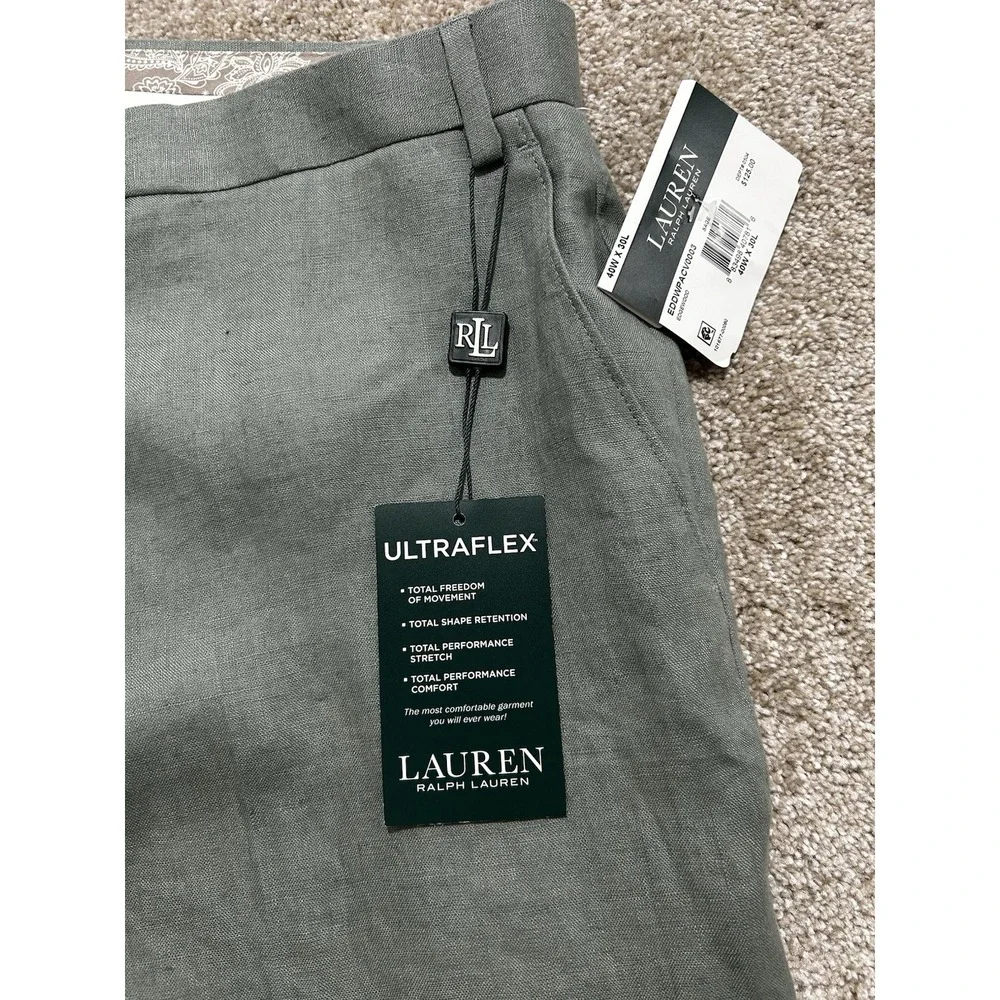 NEW Lauren Ralph Lauren Mens Pants 40 x 30 100% Linen Edgewood Light Green